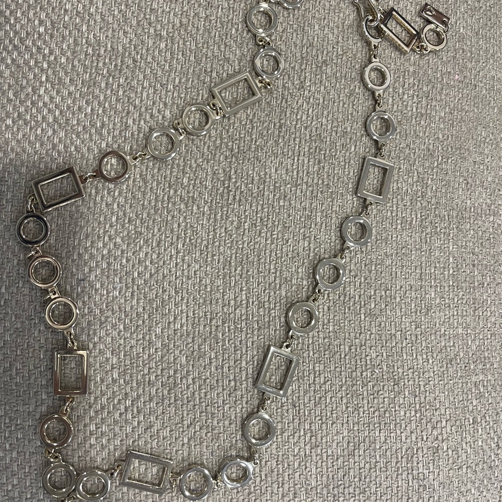 Silver Link Circle & Rectangle Necklace